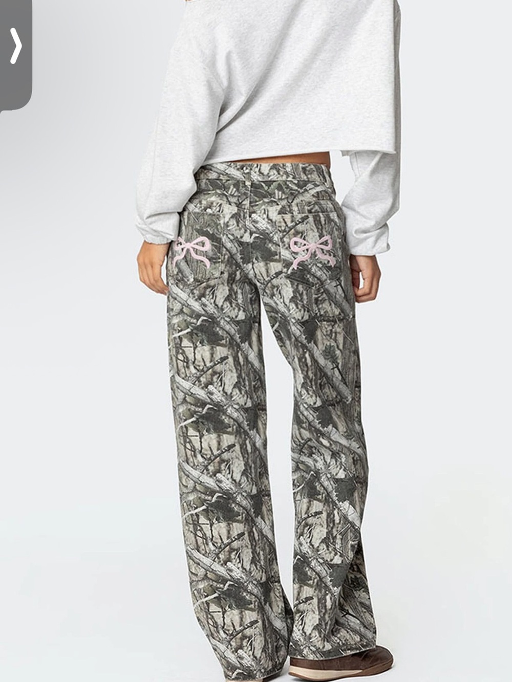 Edikted camo bow low rise jeans